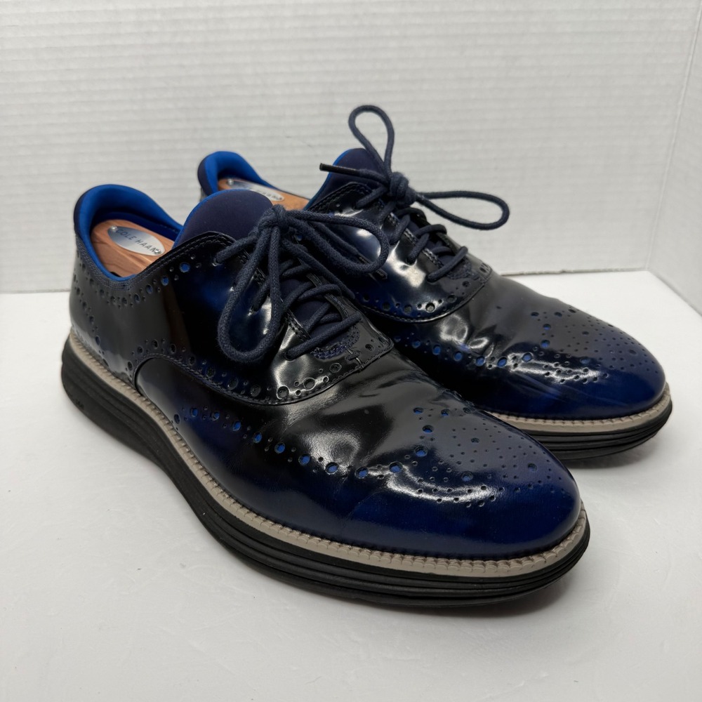 Cole Haan OriginalGrand Ultra Wingtip Oxford Mens 9 M Blue Black Patent C38237